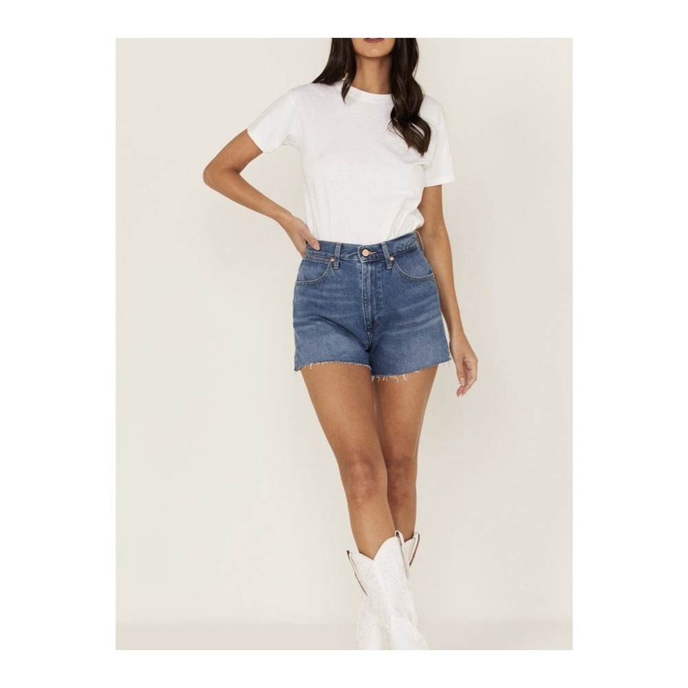 High-Rise Blue Denim Shorts